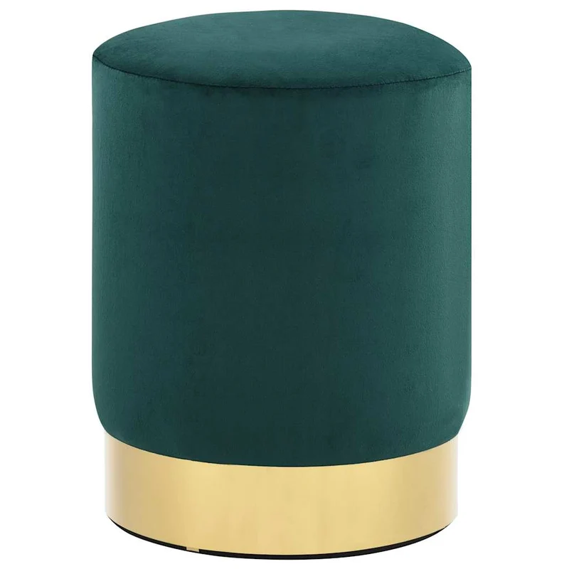 Tabouret assise pouf en velours vert foncé et doré DEC026376