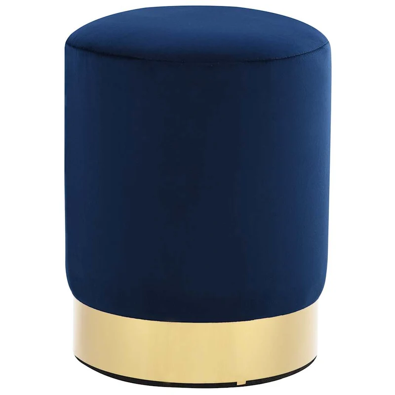 Tabouret assise pouf en velours bleu et doré 28 x 36 cm DEC026329