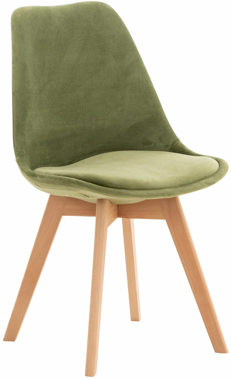 Chaise de salle à manger x1 design scandinave en velours vert clair et pieds en bois clair 10_0002287
