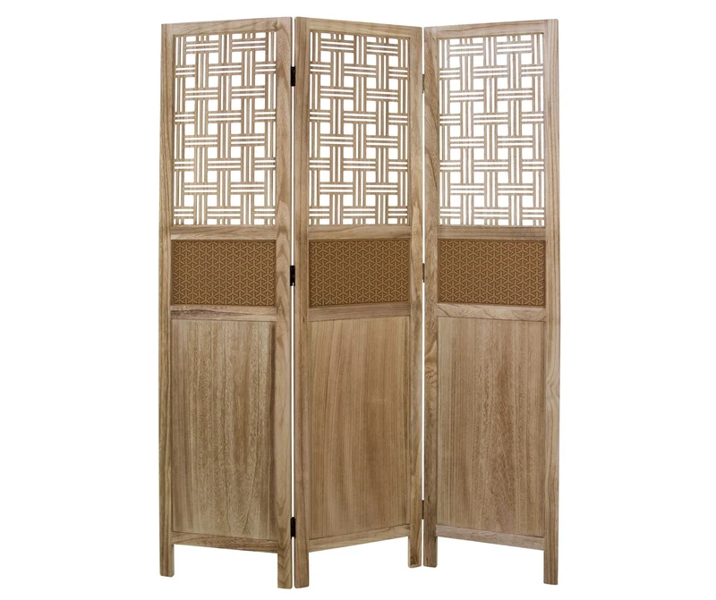 Paravent 3 panneaux en bois avec motif 170x120cm PAR06074