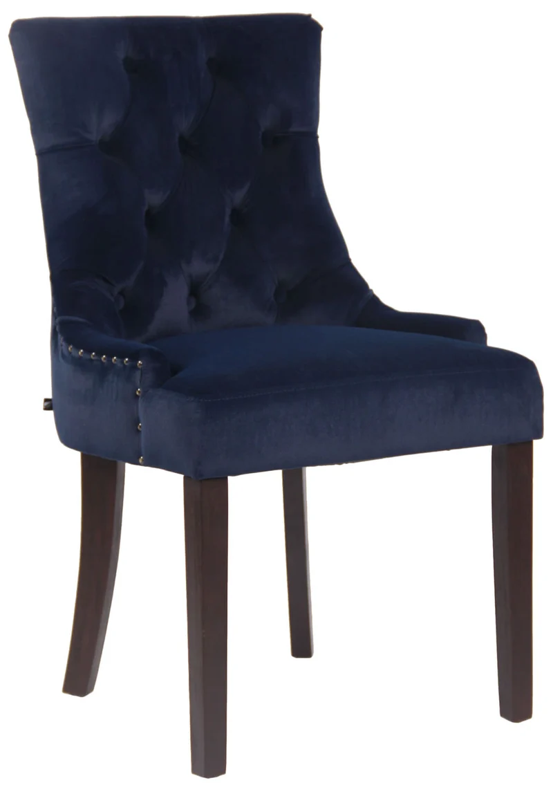 Chaise de salle à manger x1 design antique capitonné en velours bleu avec 4 pieds en bois marron 10_0001935