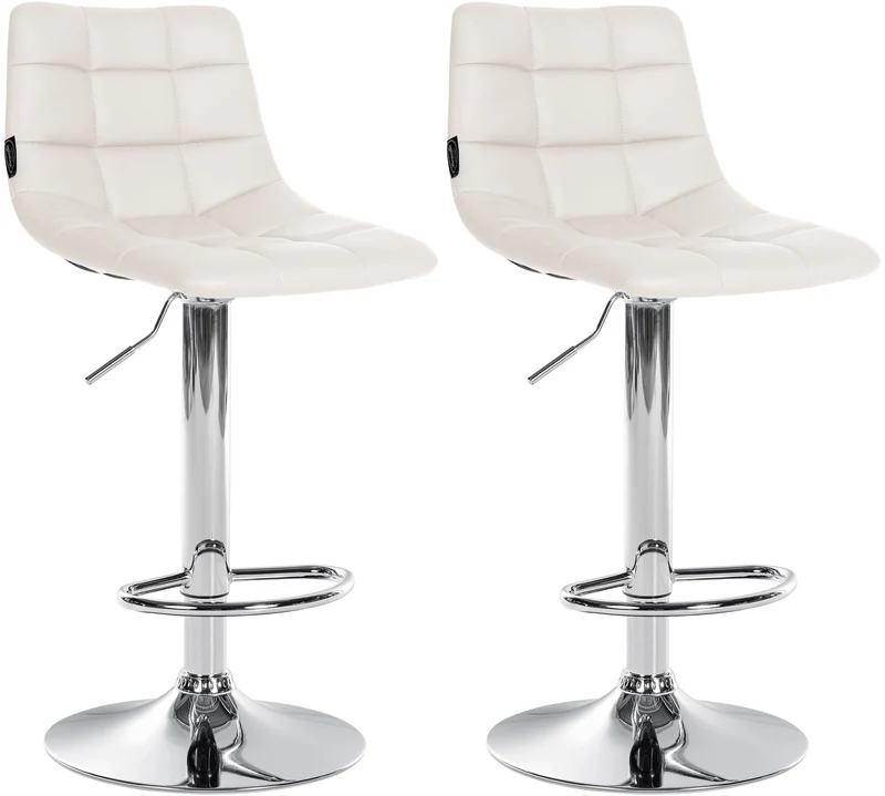 Lot de 2 tabourets de bar en synthétique blanc base métal chromé réglable en hauteur et repose-pieds TDB10642