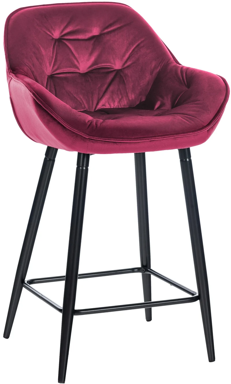 Tabouret de bar chaise haute x1 assise effet capitonnée en velours bordeaux et métal noir 10_0004887