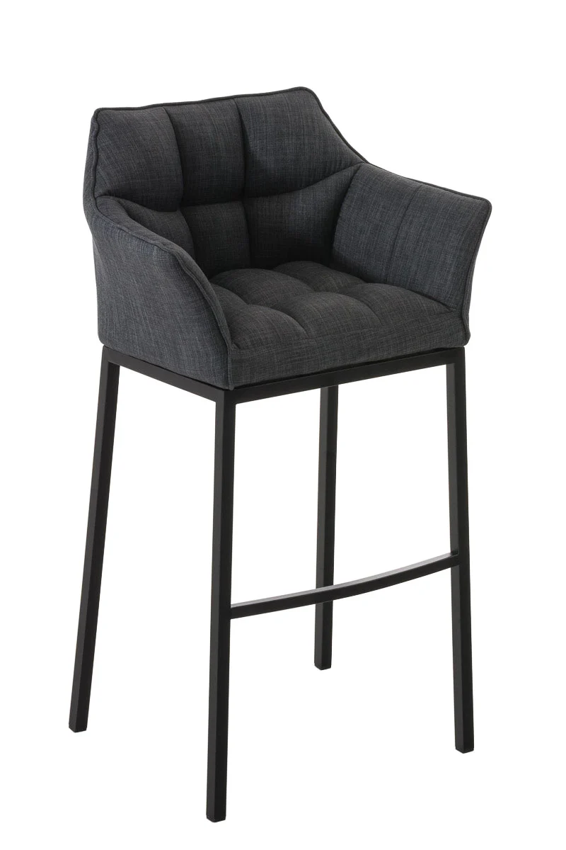 Tabouret de bar avec repose-pieds et dossier en tissu gris foncé et pieds métal noir 10_0001174