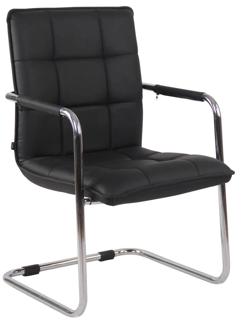 Chaise visiteur fauteuil de bureau sans roulettes en cuir synthétique noir cadre métal BUR10467