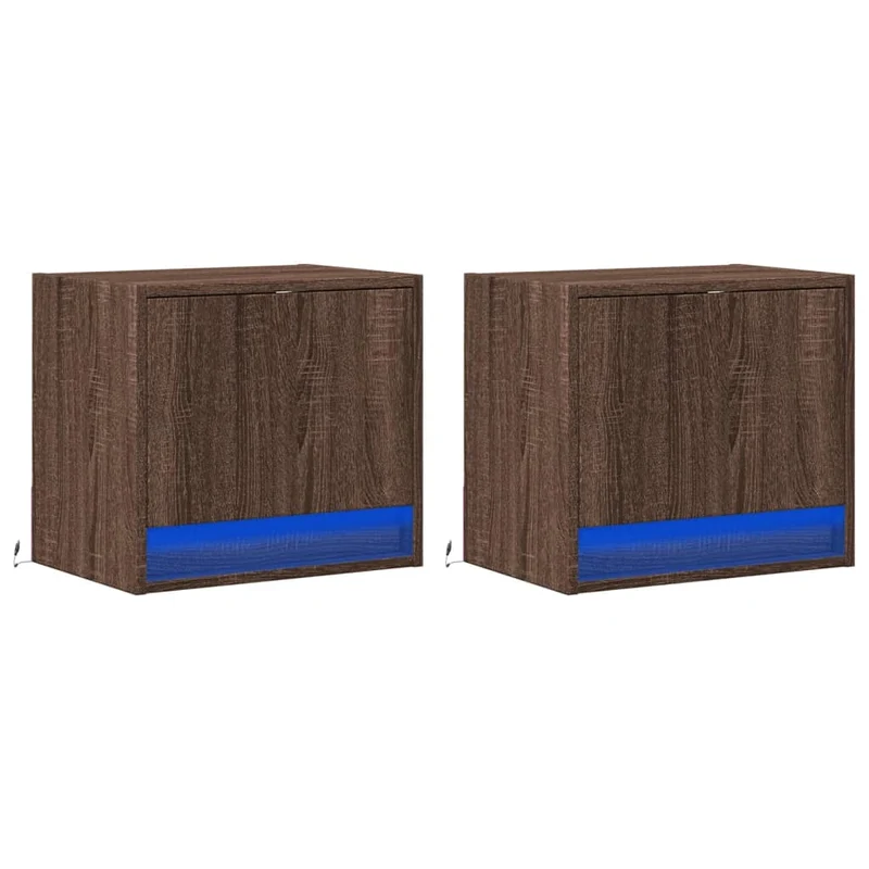 Lot de 2 tables de chevet murales 45 x 31 x 40,5 cm avec lumières LED en bois d'ingénierie marron DEC036141