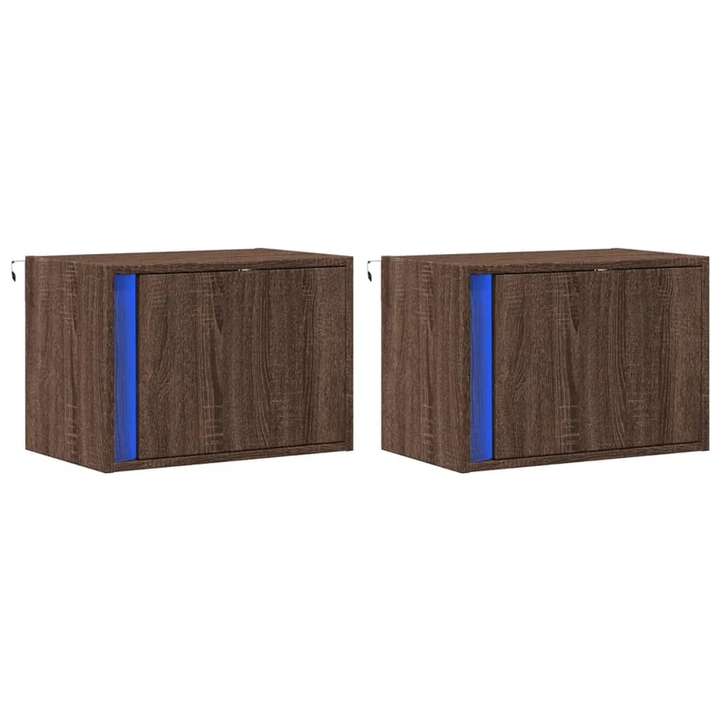 Lot de 2 tables de chevet murales avec lumières LED 50 x 31 x 35 cm en bois d'ingénierie marron DEC036136