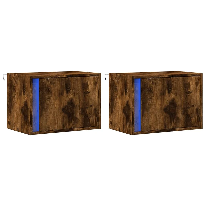 Lot de 2 tables de chevet murales 50 x 31 x 35 cm avec lumières LED compartiment avec porte DEC036134