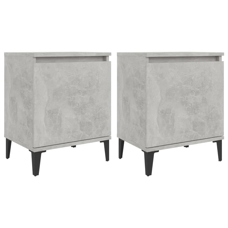 Lot de 2 tables de chevet avec compartiment avec porte 40 x 30 x 50 cm bois d'ingénierie gris et métal DEC035954