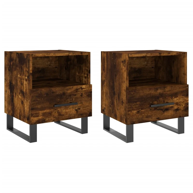 Lot de 2 tables de chevet avec tiroir et compartiment ouvert 40 x 35 x 47,5cm bois d’ingénierie marron et fer DEC035812