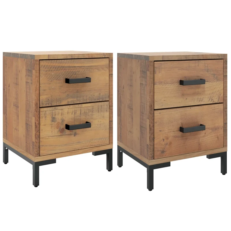 Lot de 2 tables de chevet avec deux tiroirs 36 x 30 x 45 cm bois de pin et métal DEC034749