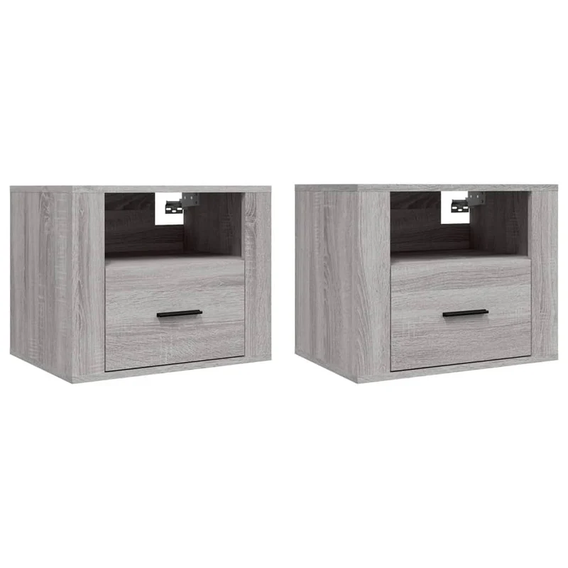 Lot de 2 tables de chevet murales avec tiroir et compartiment 50 x 36 x 40 cm bois d'ingénierie gris DEC036117
