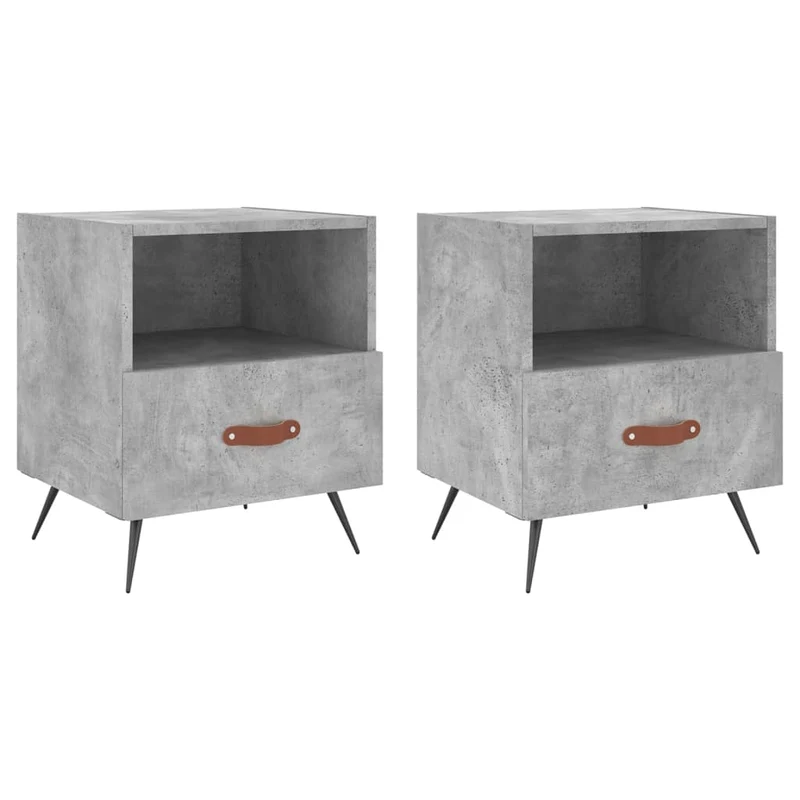 Lot de 2 tables de chevet avec tiroir et compartiment ouvert 40 x 35 x 47,5cm bois d’ingénierie gris et fer DEC035903