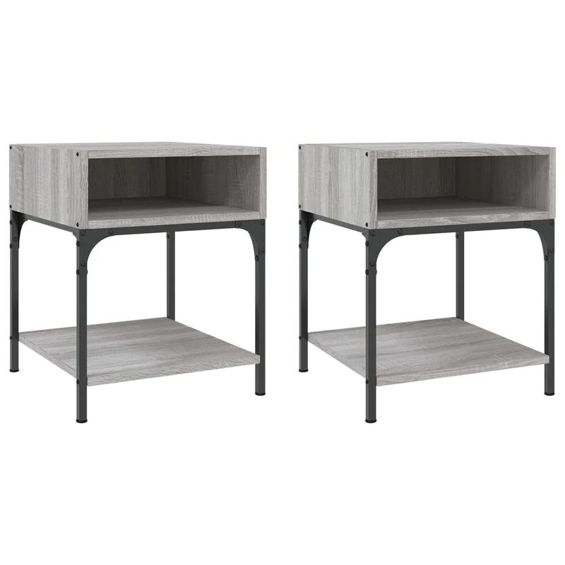 Lot de 2 tables de chevet avec étagère 40 x 41 x 50 cm bois ingénierie gris et fer DEC035727