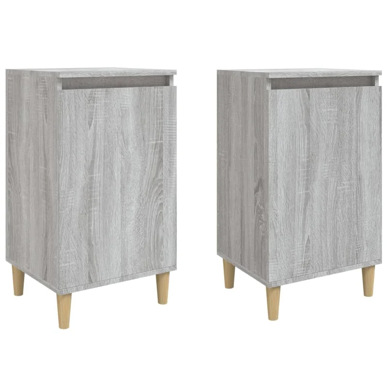 Lot de 2 tables de chevet avec compartiment étagères 40 x 35 x 70cm bois d'ingénierie gris DEC035711