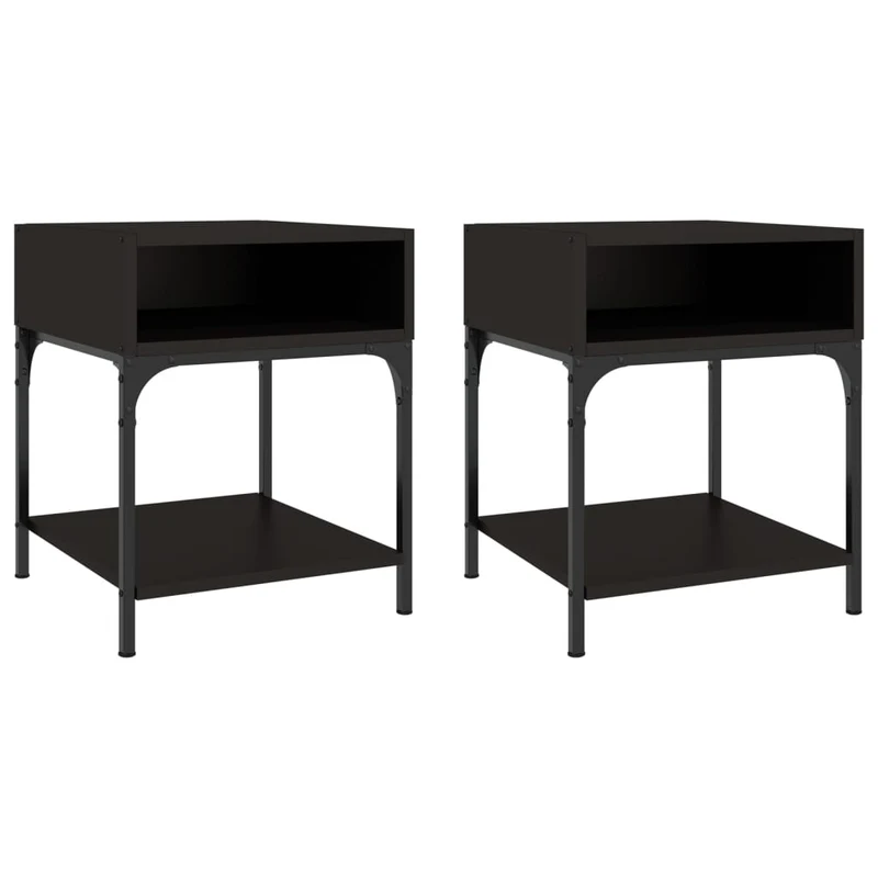 Lot de 2 tables de chevet avec compartiment ouvert 40 x 41 x 50 cm bois d’ingénierie noir et fer DEC035583