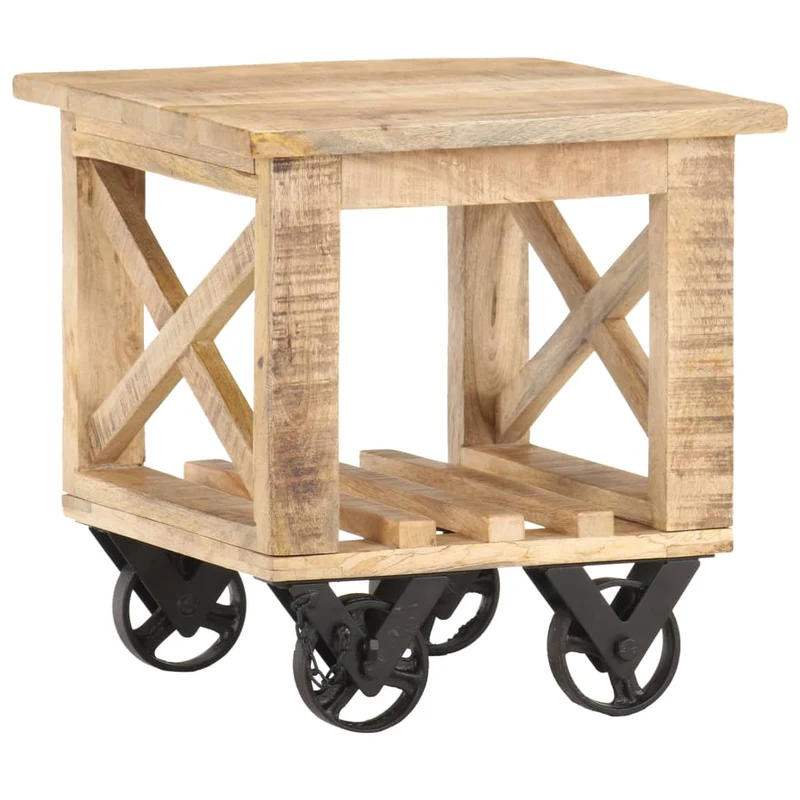 Table d'appoint sur roulettes style vintage 40 x 40 x 42 cm bois de manguier DEC032323