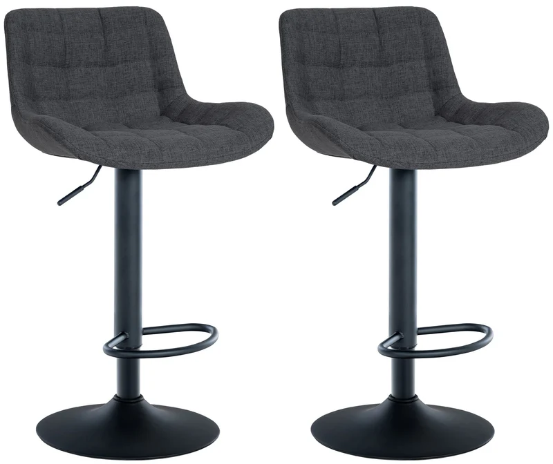 Lot de 2 tabourets de bar structure métallique noir assise en tissu noir avec surpiqûres 10_0004447
