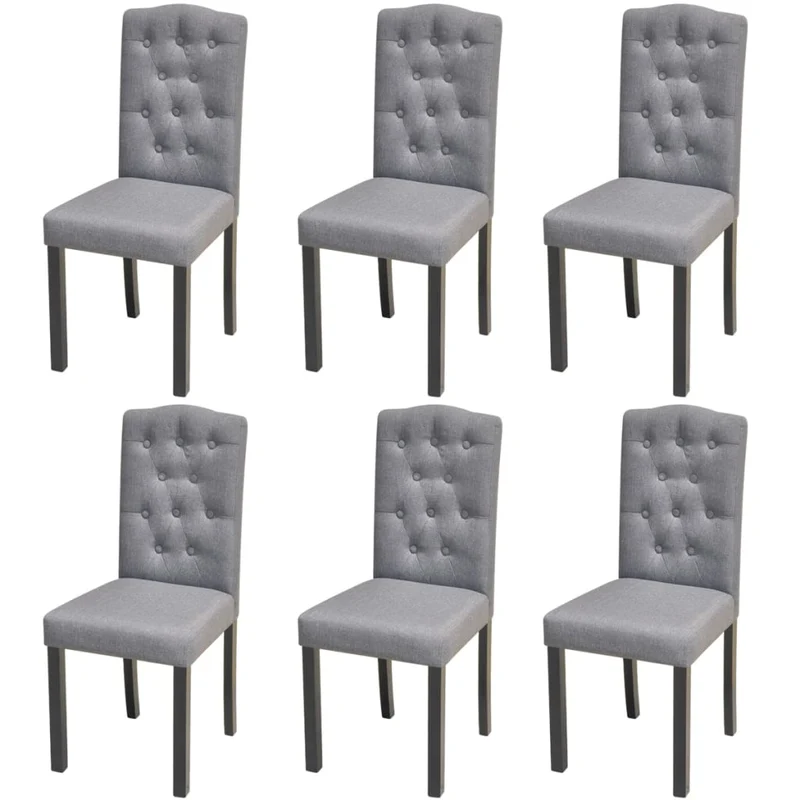 Lot de 6 chaises de salle à manger cuisine style moderne dossier capitonné tissu gris CDS022506