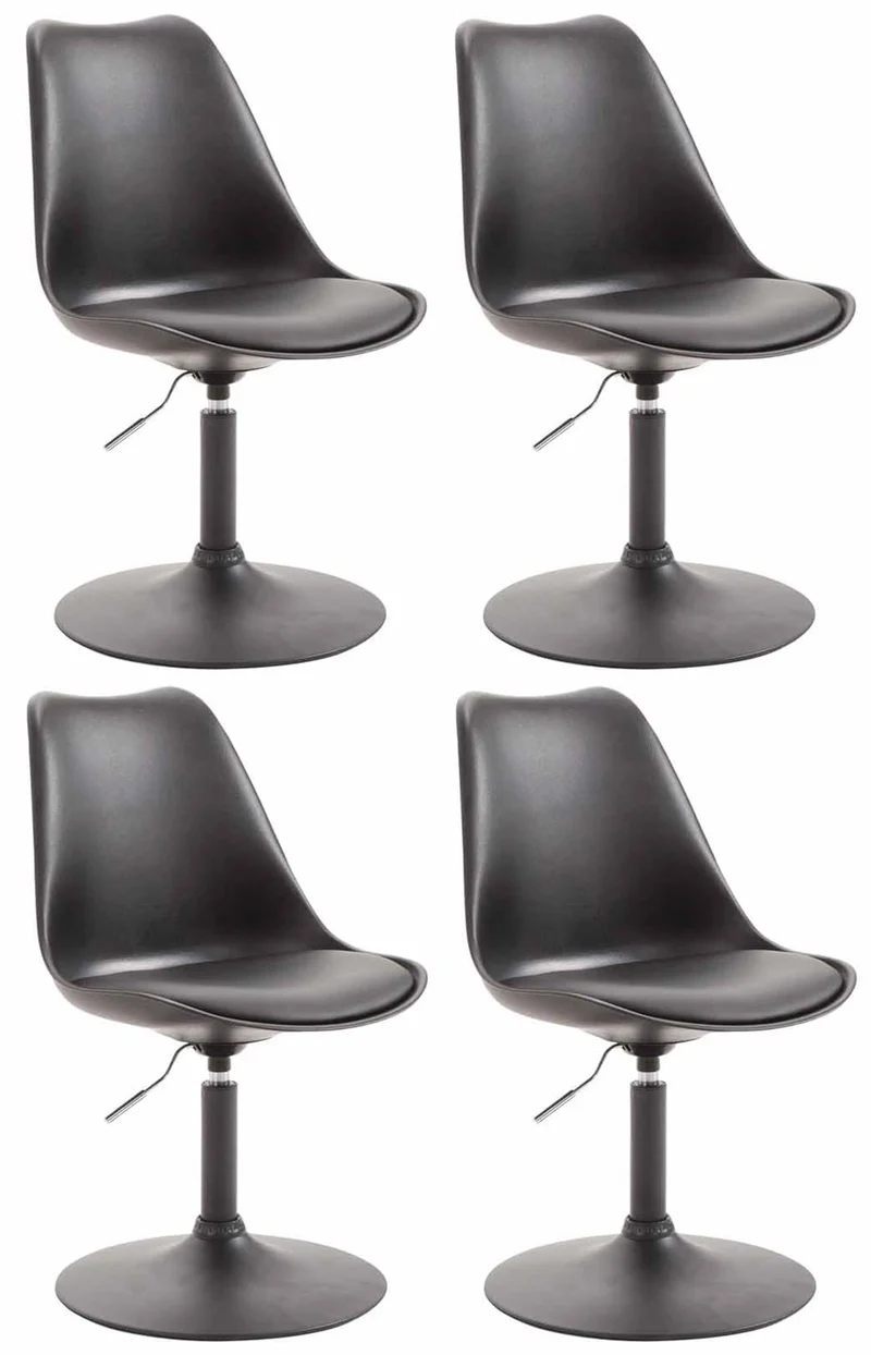 Lot de 4 chaises de salle à manger pivotante hauteur réglable en plastique noir et pied trompette métal noir 10_0001808