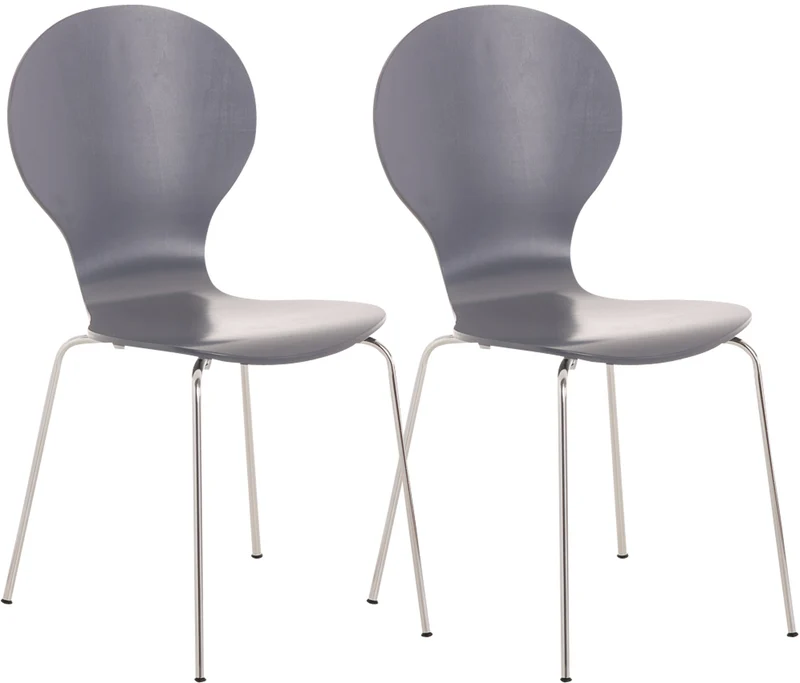 Lot de 2 chaises de cuisine salle à manger empilables dossier arrondi en bois gris et métal chromé 10_0003089