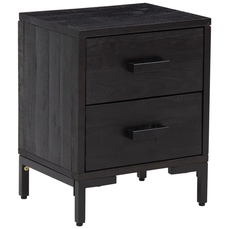 Table de chevet avec deux tiroirs 36 x 30 x 45 cm bois de pin noir DEC034364