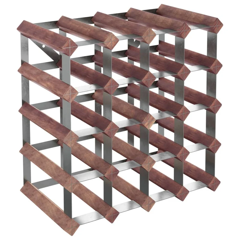 Casier range bouteilles étagère de rangement vin pour 20 bouteilles en bois pin marron et acier DEC024303