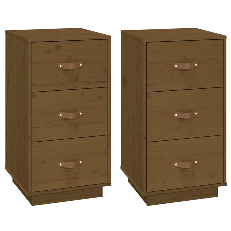 Lot de 2 tables de chevet avec 3 tiroirs 40 x 40 x 75 cm bois de pin couleur marron miel DEC036220