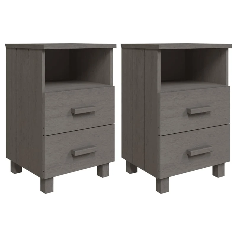 Lot de 2 tables de chevet avec deux tiroirs et compartiment 40 x 35 x 62 cm bois massif gris DEC036006