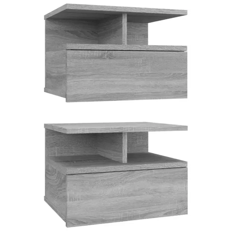 Lot de 2 tables de chevet avec 1 tiroir et compartiments ouverts 40 x 31 x 27 cm bois d'ingénierie gris DEC036001