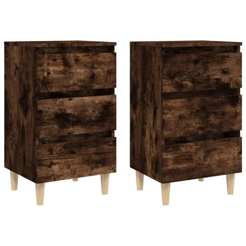 Lot de 2 tables de chevet avec 3 tiroirs 40 x 35 x 69 cm bois d'ingénierie marron DEC035973