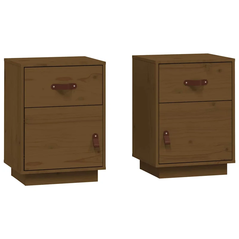 Lot de 2 tables de chevet avec tiroir et compartiment avec porte 40 x 34 x 55cm bois de pin couleur marron chêne DEC035923