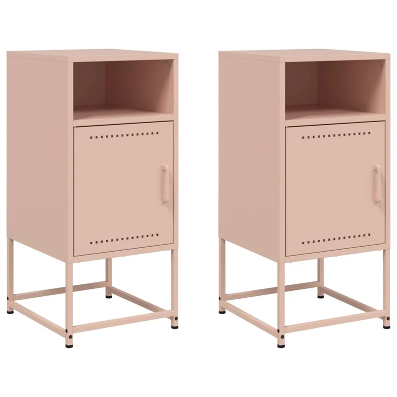 Lot de 2 tables de chevet avec compartiment avec porte 36 x 39 x 78 cm acier rose DEC035640