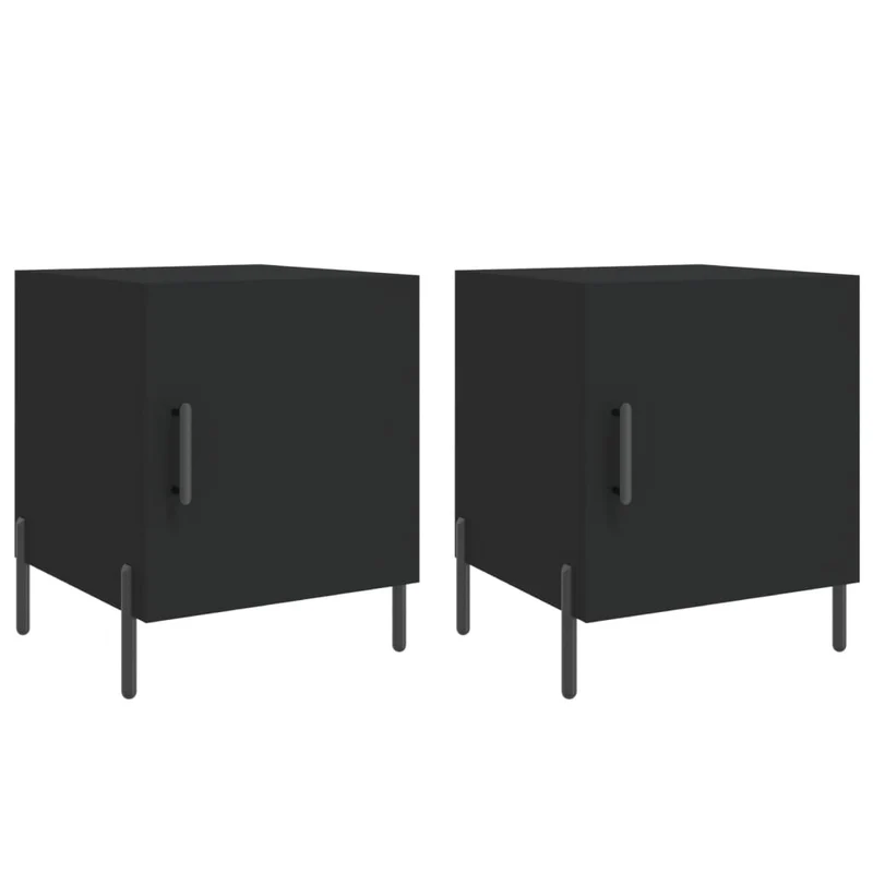 Lot de 2 tables de chevet avec compartiment avec porte 40 x 40 x 50 cm bois d’ingénierie noir et fer DEC035573