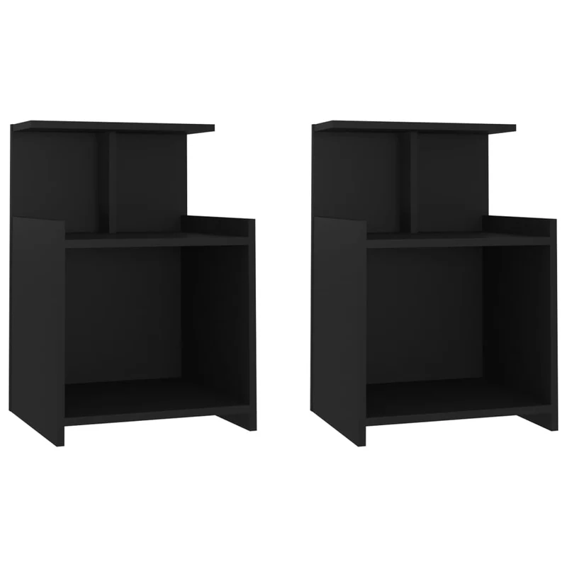 Lot de 2 tables de chevet avec étagère 40 x 35 x 60 cm aggloméré noir DEC035557