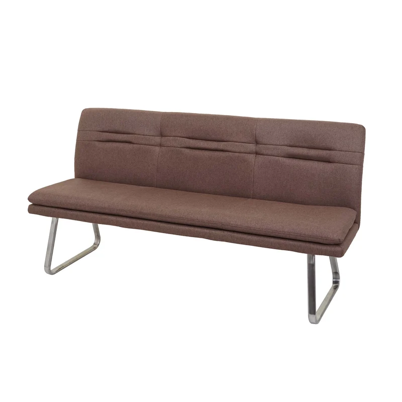 Banc de salle à manger banquette rembourrée avec dossier en tissu marron et acier inoxydable brossé longueur 180 cm 04_0005852