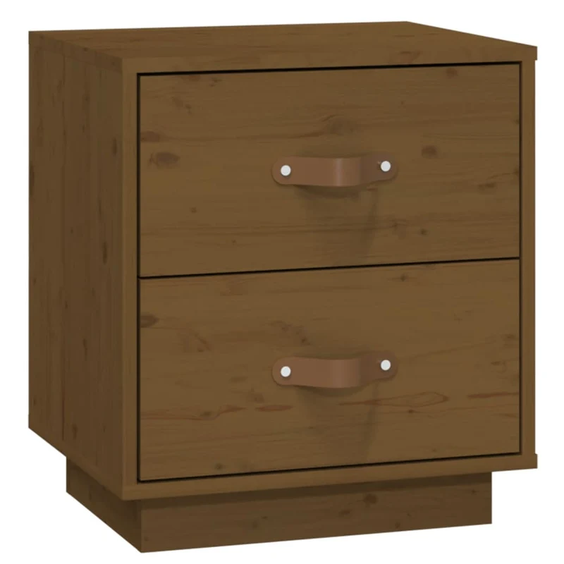 Table de chevet avec deux tiroirs 40 x 34 x 45 cm bois de pin couleur marron miel DEC036213