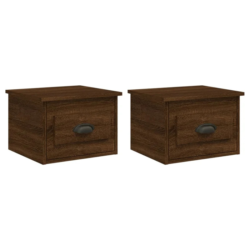 Lot de 2 tables de chevet murales avec tiroir 41,5 x 36 x 28 cm bois d'ingénierie marron DEC036058