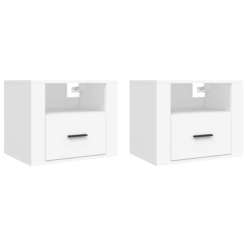 Lot de 2 tables de chevet murales avec tiroir et compartiment ouvert 50 x 36 x 40 cm bois d'ingénierie blanc DEC036026