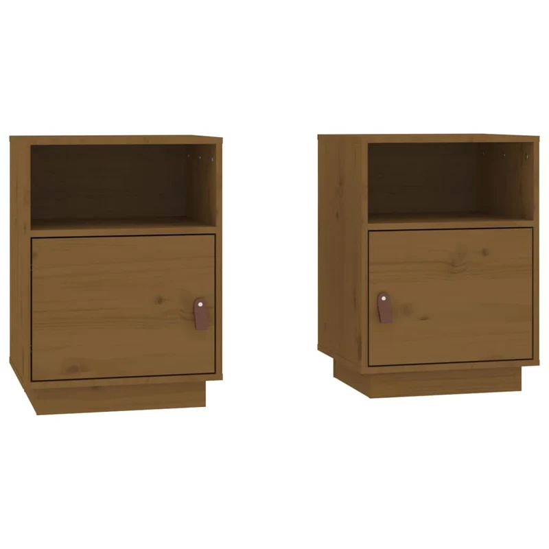 Lot de 2 tables de chevet avec compartiment de rangement 40 x 34 x 55cm bois de pin marron miel DEC035922