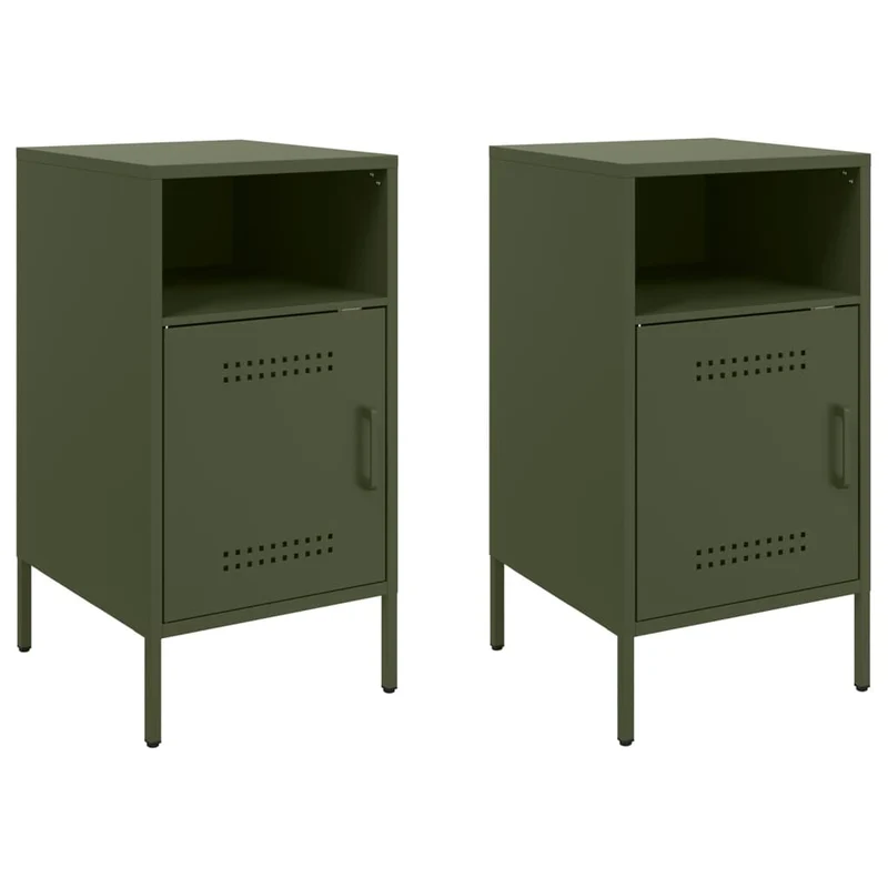 Lot de 2 tables de chevet avec compartiment avec porte 36 x 39 x 68 cm acier vert DEC035772