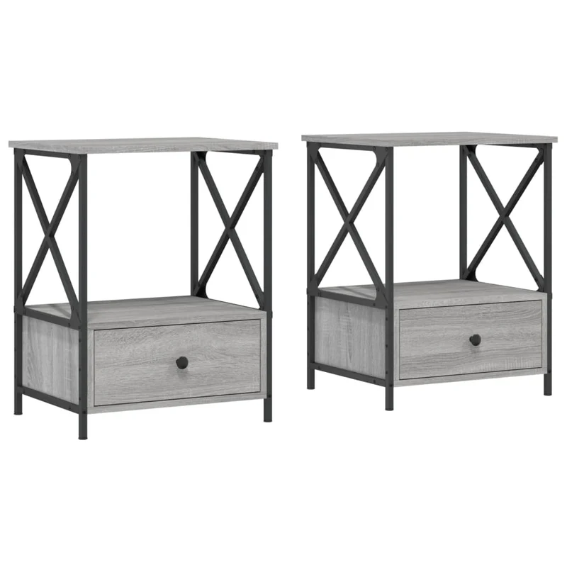 Lot de 2 tables de chevet avec étagère et tiroir 50 x 41 x 65 cm bois ingénierie gris DEC035747