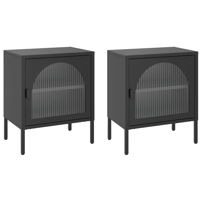 Lot de 2 tables de chevet avec porte vitrée 50 x 35 x 60 cm verre et acier noir DEC035604