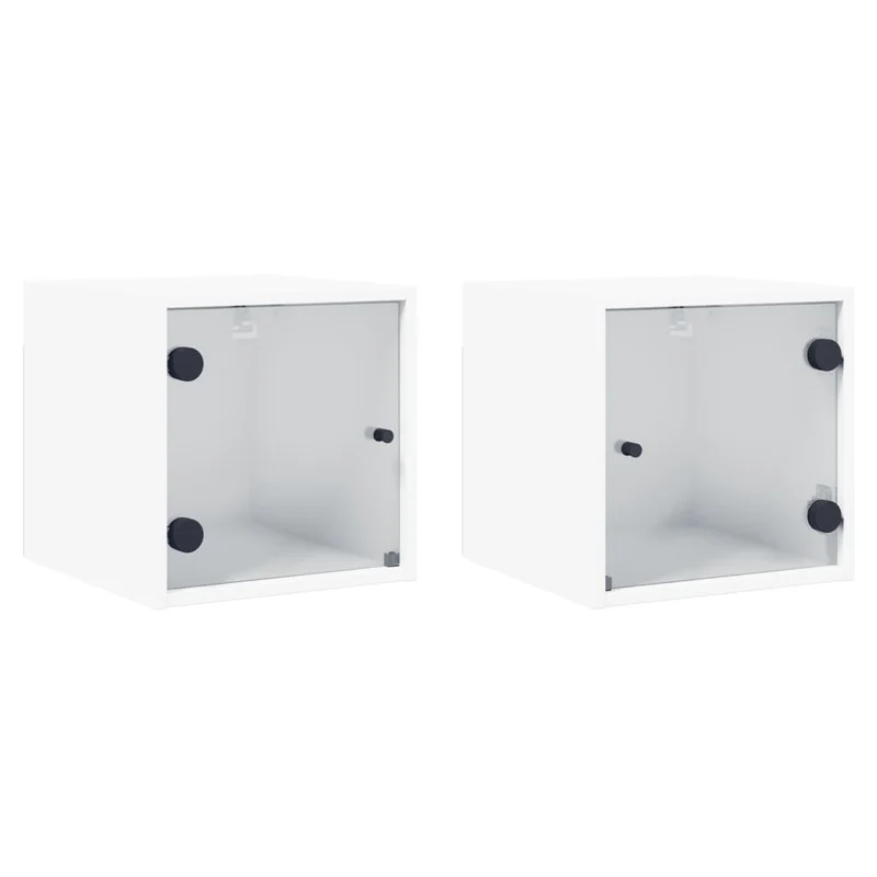 Lot de 2 tables de chevet murales avec portes vitrée 35 x 37 x 35 cm bois d'ingénierie blanc DEC035959