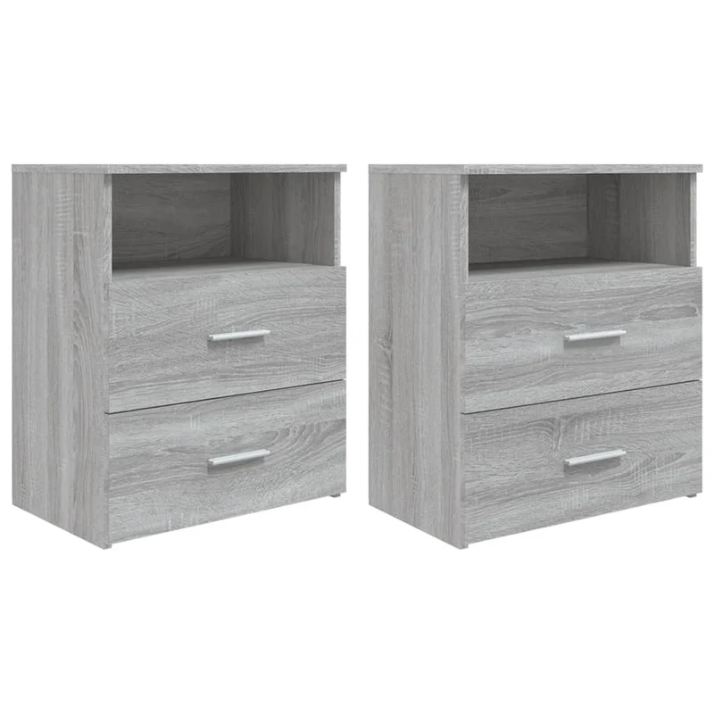 Lot de 2 tables de chevet avec deux tiroirs et compartiment ouvert 50 x 32 x 60 cm bois d'ingénierie gris DEC035746