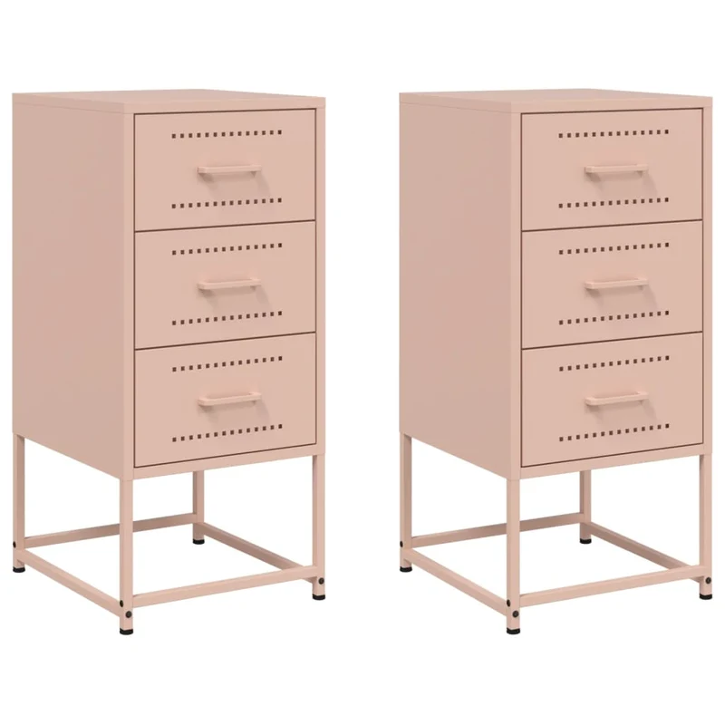 Lot de 2 tables de chevet avec 3 tiroirs 36 x 39 x 78 cm acier rose DEC035639