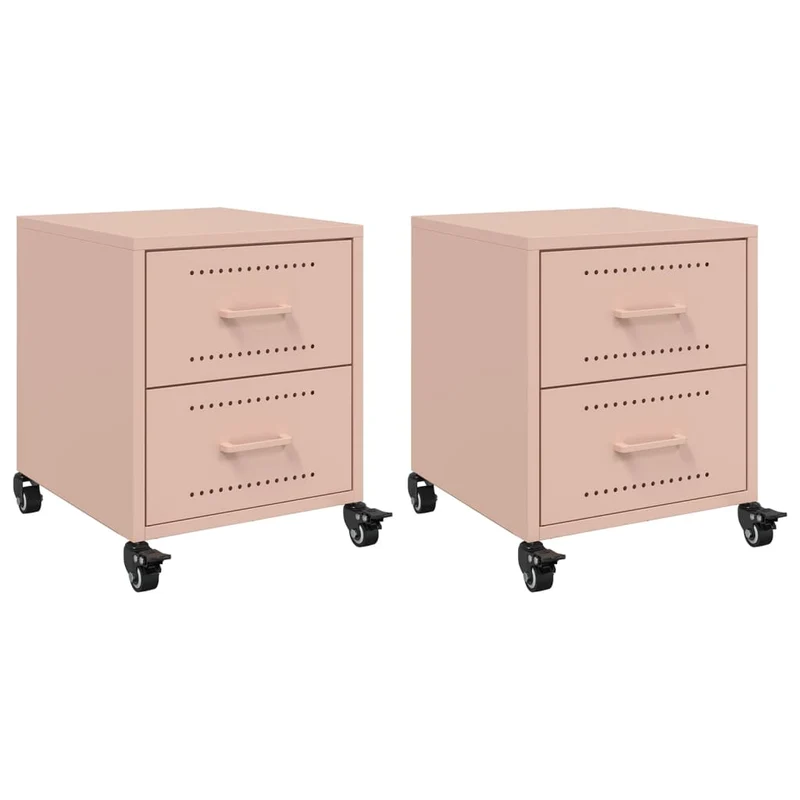 Lot de 2 tables de chevet sur roulettes avec tiroirs 36 x 39 x 43,5 cm acier rose DEC035628