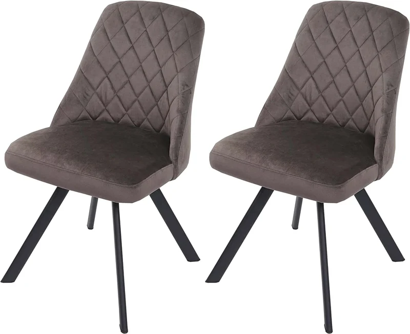 Ensemble de 2 chaises de salle à manger rembourrée en velours marron foncé coutures décoratives pieds métallique CDS04478