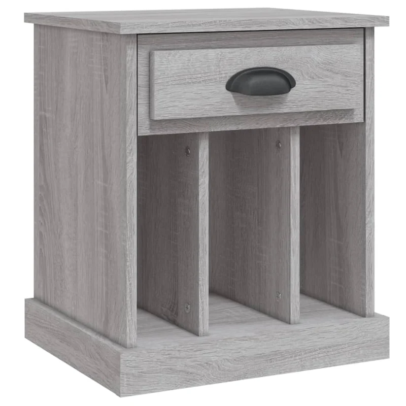 Table de chevet avec tiroir et 3 compartiments 43 x 36 x 50 cm bois d'ingénierie gris DEC034665