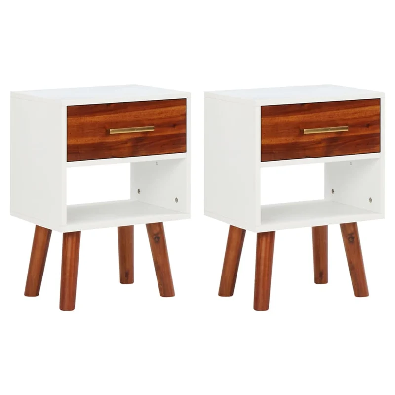 Lot de 2 tables de chevet avec tiroir et compartiment ouvert 40 x 30 x 57 cm Bois d'acacia massif + MDF DEC035051